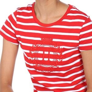 Tommy Hilfiger Logo Red White Stripe Women's Tee Shirt Short Sleeve 100% Cotton